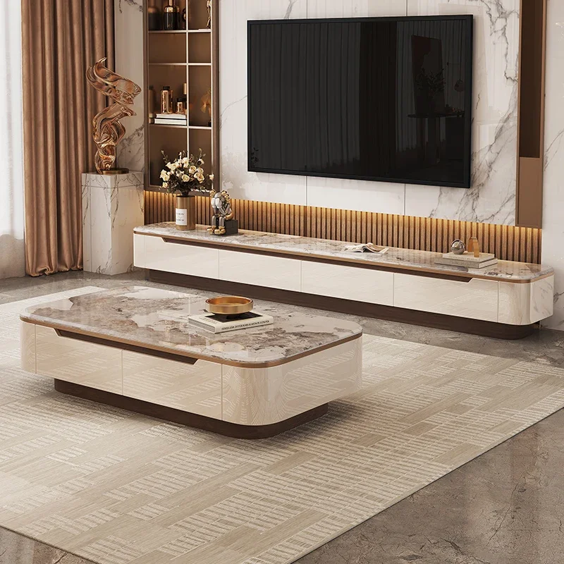 

Home Desk Mesas Microcrystalline Stone Glass Light Luxury Simple Coffee Table And TV Cabinet Coffee Tables Pliante Furniture