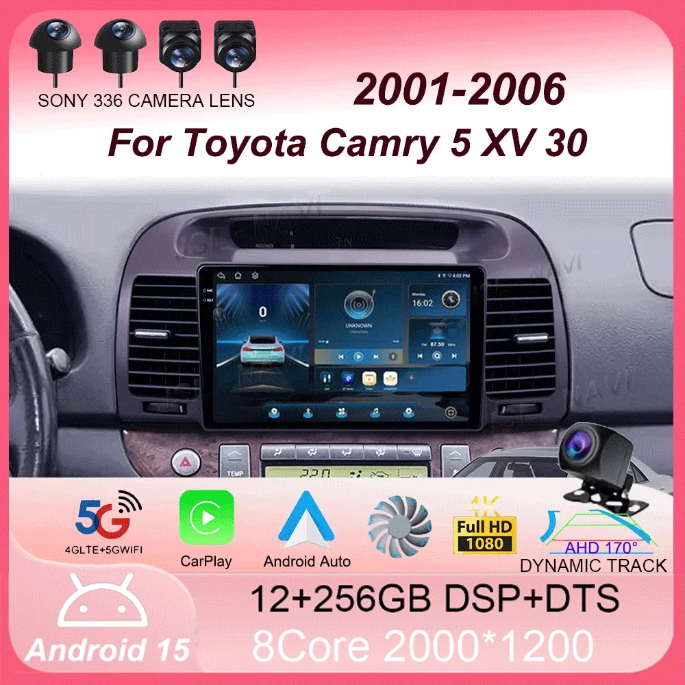 9 Inch Qled 5G Car Radio Android 15 Auto For Toyota Camry 5 XV 30 2001 - 2006 Multimedia Player Stereos Carplay Gps NO 2din