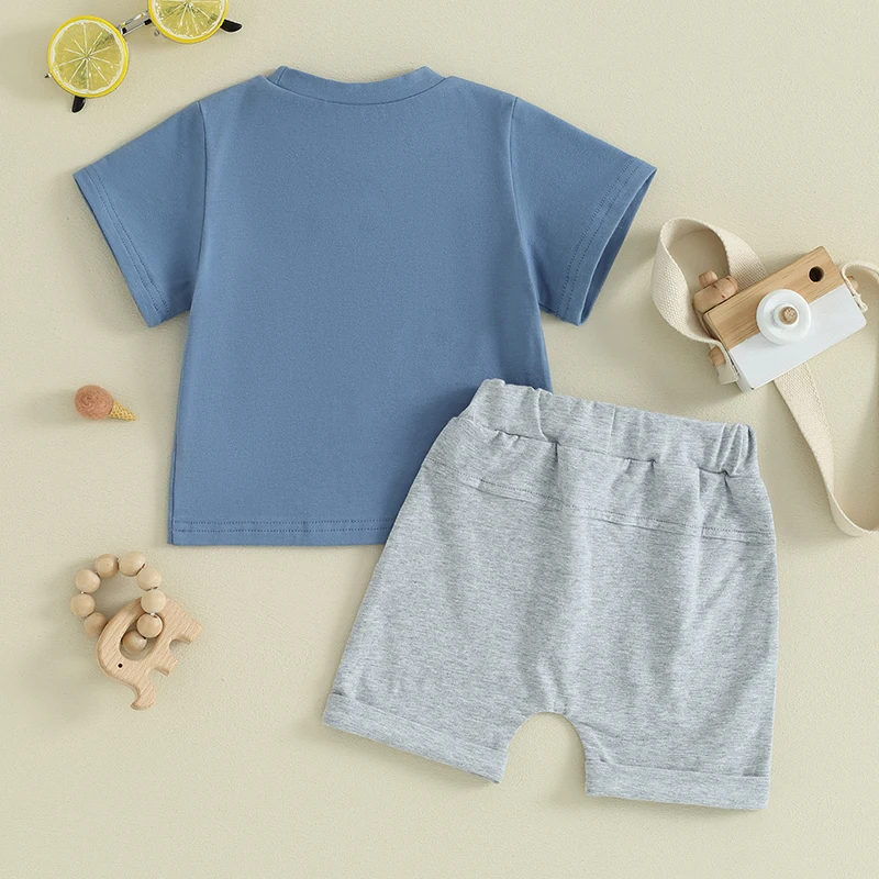 

Toddler Baby Boy Summer Outfit Newborn Infant Boy Clothes Short Sleeve T-Shirt Top Stretch Casual Rolled Shorts Set