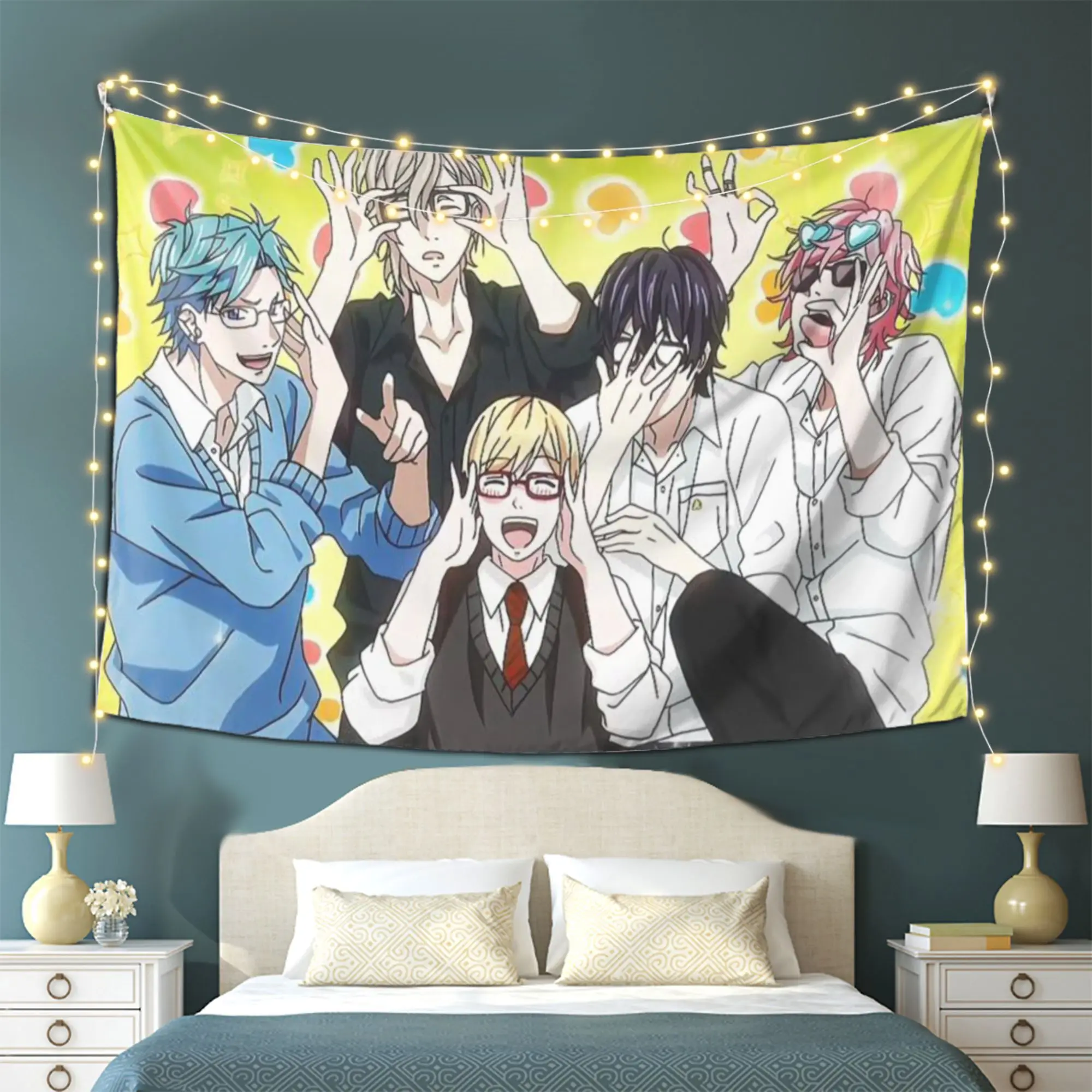 VIKAMA Full Staff Funny Tapestry, Japanese Anime Wall Cloth for Bedroom Living Room Decor