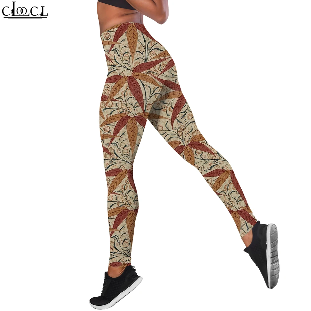 CLOOCL Mode Vintage Legging Retro Blätter Gedruckt Legging für Weibliche Push-Up Gym Workout Outdoor Jogging Hosen Sportwear