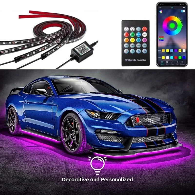 Car Underglow Light LED Underbody Lights Remote/APP Control Car Led Neon Lights RGB Auto Decorative Ambient Atmosphere Lamp 12V