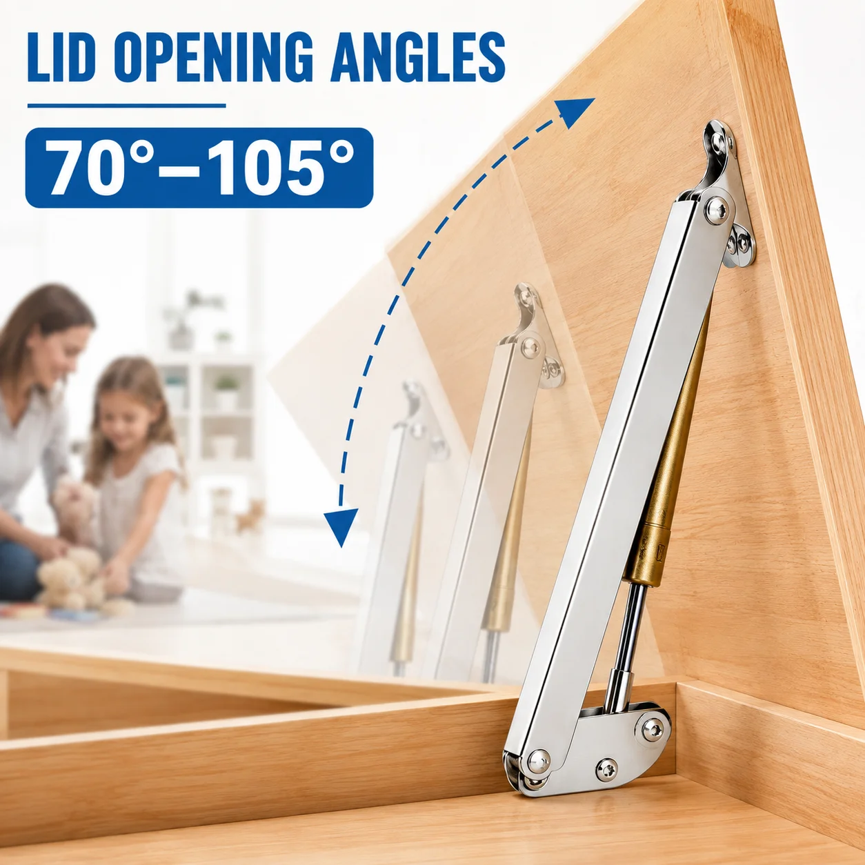 2 Pack Lid Support Hinges, 6KG-20KG Soft Close Gas Struts for Chest Cabinet Toy Box, Slow Lowering Safety Lid Stay