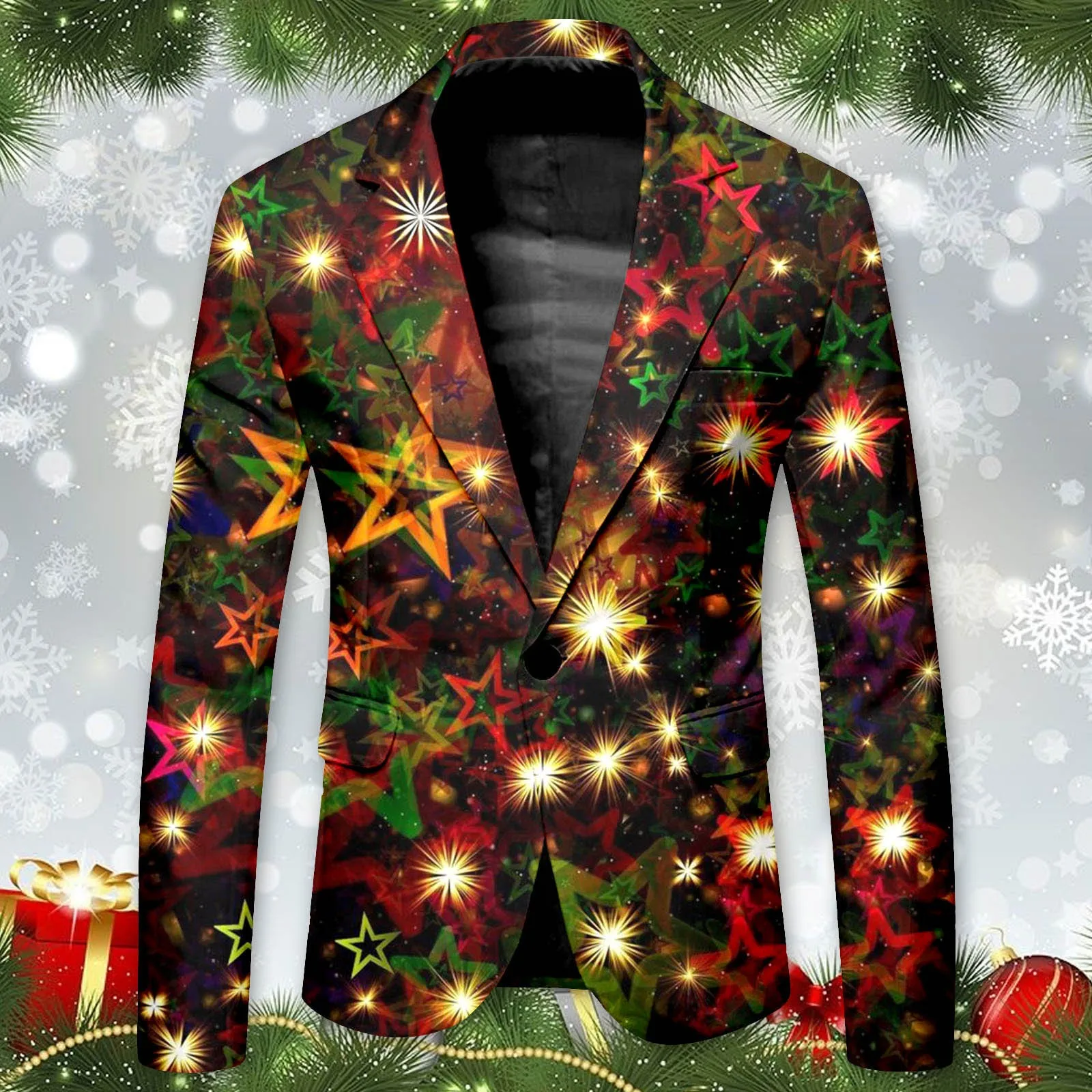 Christmas Star Printed One Button Suit and Trousers Men Casual Slim Fit Trendy Comfortable Business Two Piece Pants Suit