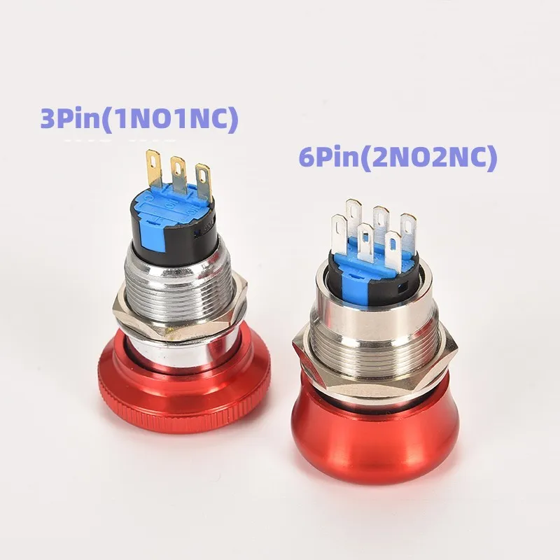 16MM19MM22MM Metal Emergency Stop Switch Waterproof Rotary Push Pull Button Mushroom Head Self-Locking 3-pin 1NO1NC 6-pin 2NO2NC