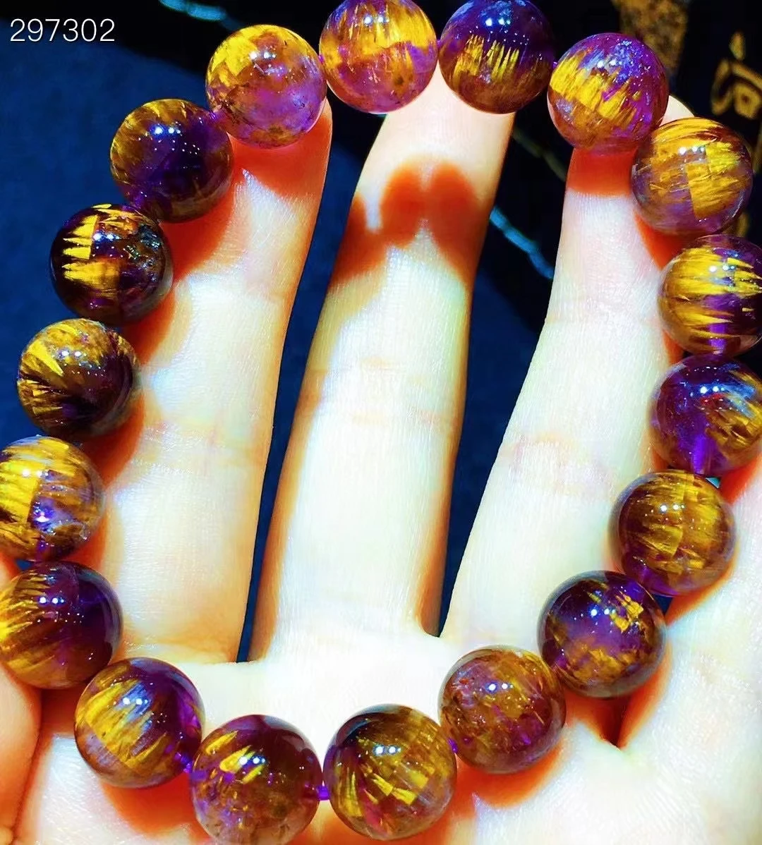 

Natural Purple Cacoxenite Auralite 23 Gold Rutilated Quartz Bracelet 10.7mm Round Beads Women Men AAAAA