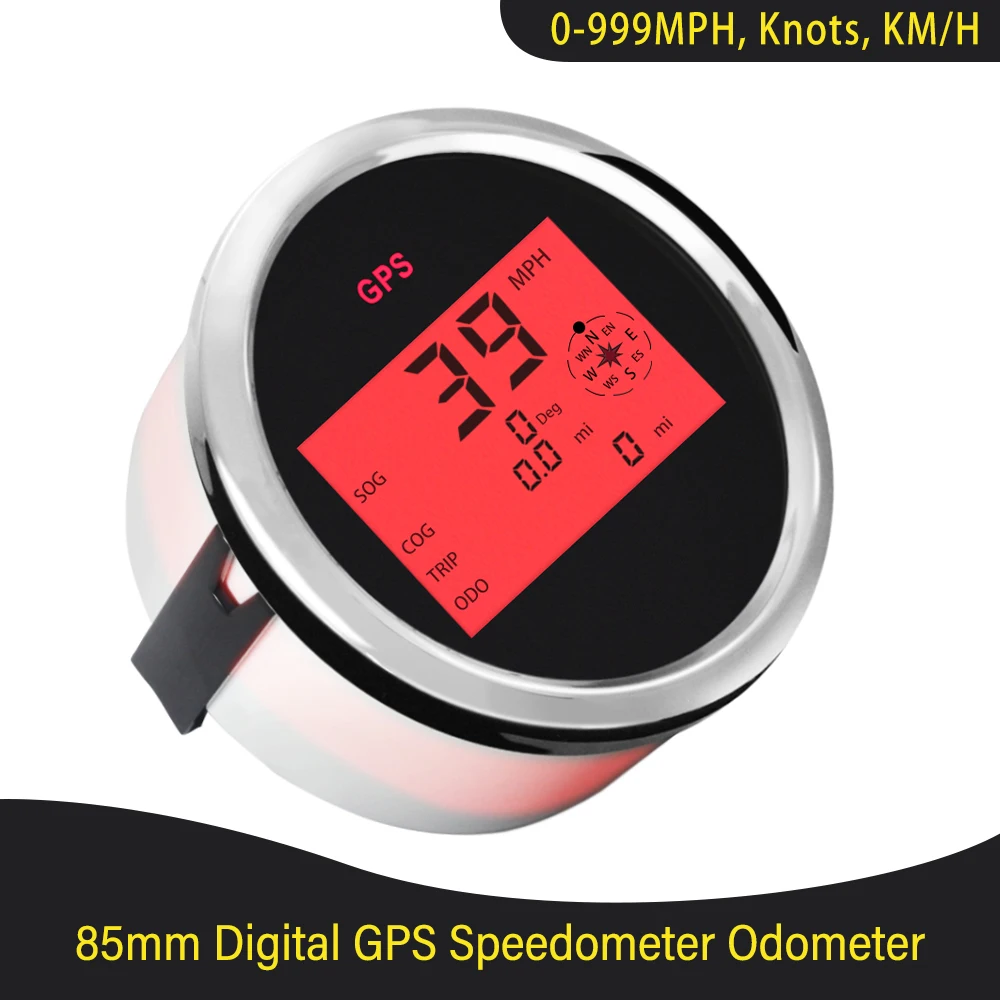 

85mm Universal Digital GPS Speedometer Odometer 0-999KM/H KNOTS MPH with GPS Antenna Red Backlight for Car Truck Motorcycle Boat