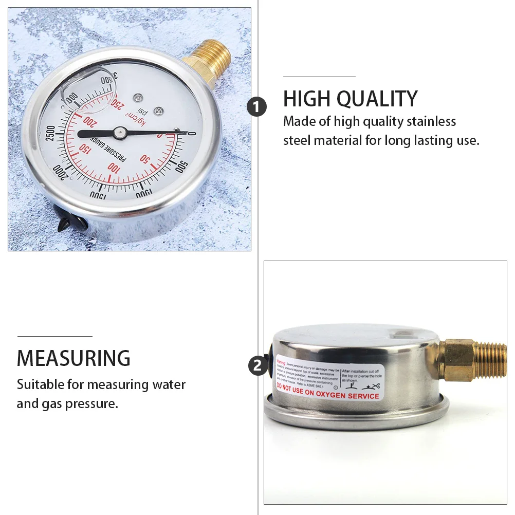 

Oil Filled Pressure Gauge Stainless Steel Water Gas Measuring Tool Visible Markings Dial Type Meter Gifts Pressure Meter