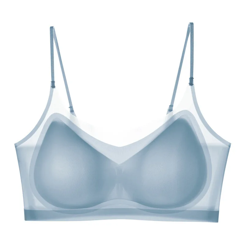 Ultradünner, atmungsaktiver BH aus Eisseide, Damen-Bustier-Unterwäsche, nahtloser Rücken, Neckholder-Weste, Wickel-BH, kleine Brust zusammen