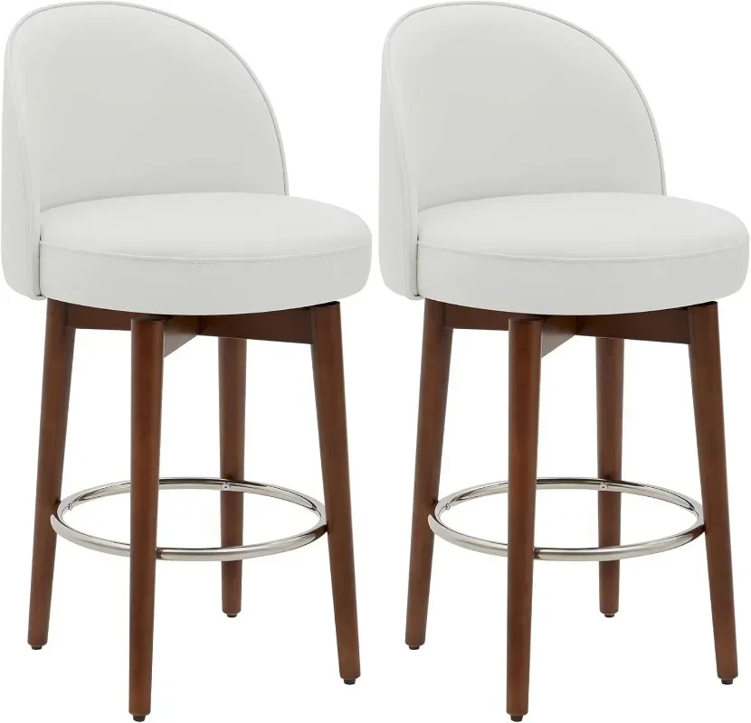 

Counter Height Bar Stools Set of 2 FSC Certified Swivel Barstools for Kitchen Island 26.4" H Seat Height Faux Leather White