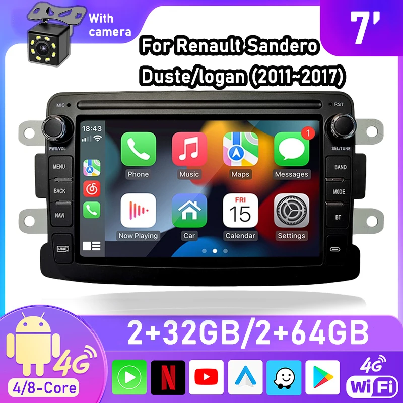 Car Radio Android for Dacia Logan Dokker Duster Sandero Lodgy 2012-2017 Renault Captur Symbol Autoradio Carplay Navigation GPS