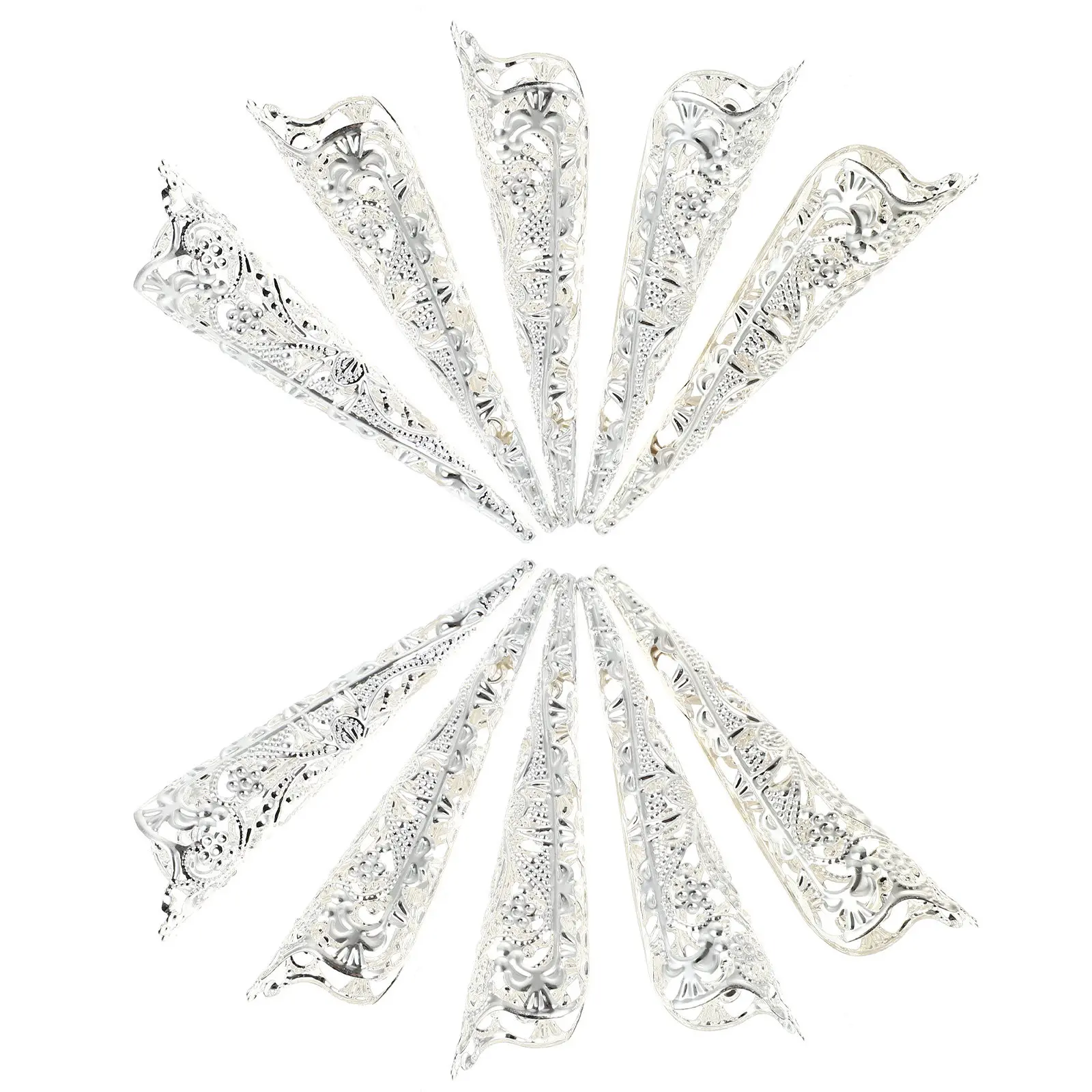 10Pcs Alloy Hollow Out Claw Nail Rings Fingernail Decoration Rings for Women Cosplay Accessories Dance Nails Finger Tip
