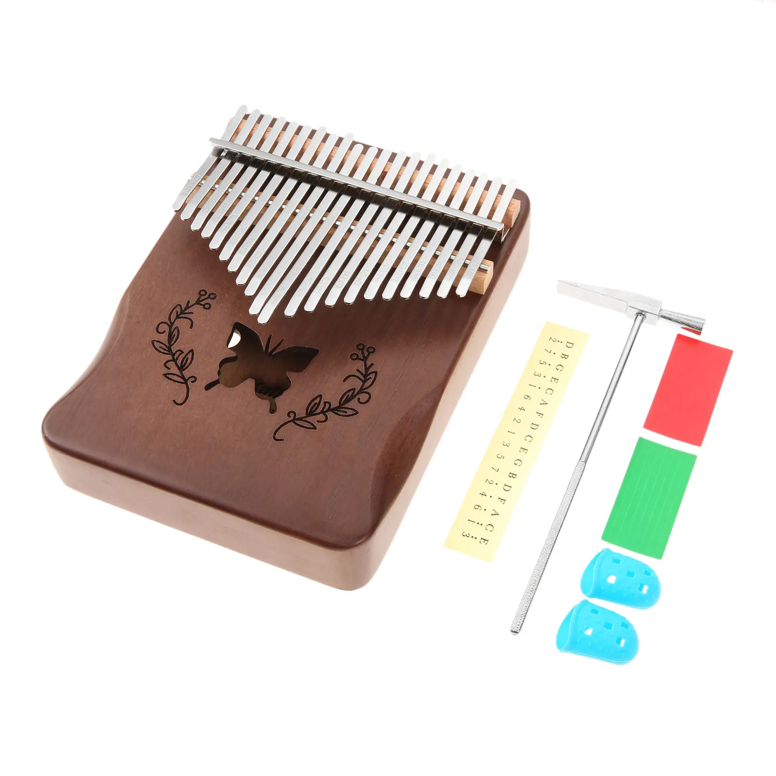 

21 Keys Thumb Piano Natural Mahogany Solid Wood Portable Mbira Finger Musical Instrument Decor with Tune Hammer Kids Adults Gift