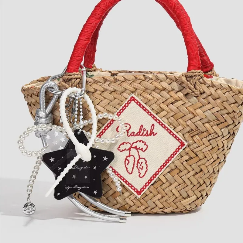 Ins Star Acrylic Photocard Holder Keychain With Pearl Bow Strap, Y2K Sweet Heart Carabiner Bag Charm For Women Handbag Decor
