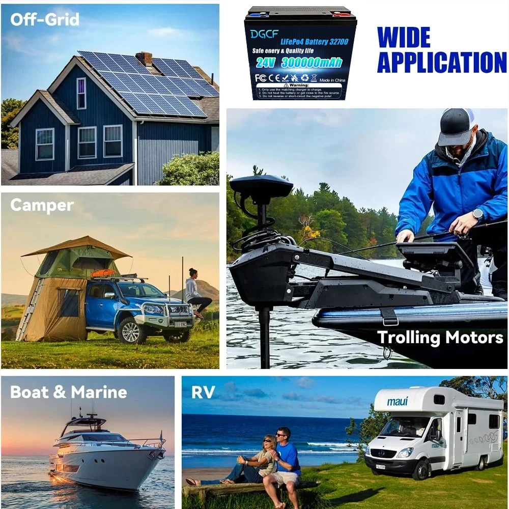 ️24V 300Ah LiFePO4 32700 Lithium Battery Built-in 300A BMS Rechargeable Battery for RV Camper Solar Marine Overland Van