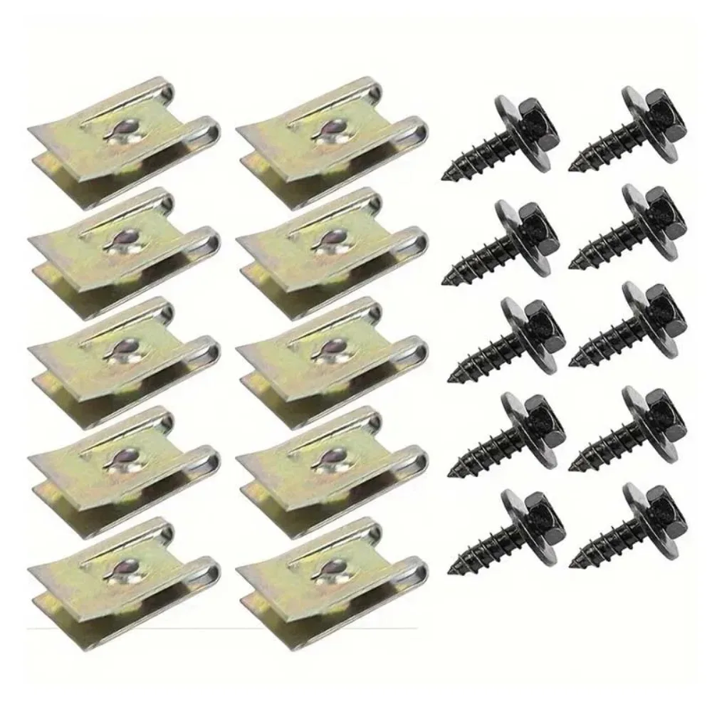 40pcs(20pairs) Heavy-Duty Metal U-Shaped Car Clips Screw Base Fasteners used for Fender Bumper Protection And Interior Trim