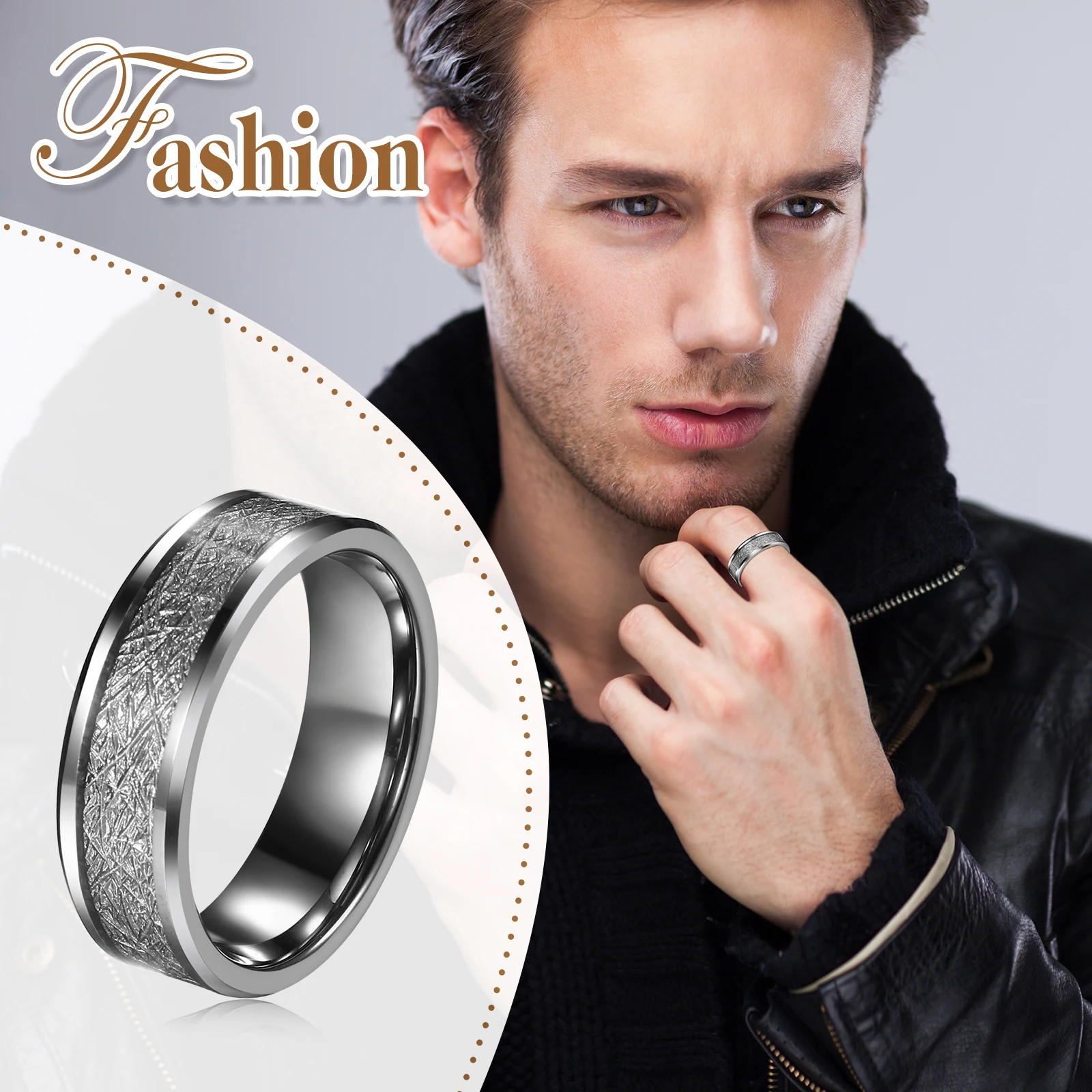BONISKISS 8mm Comfort Fit Classic Men\'s Tungsten Carbide Ring Wedding Promise Band Men Wedding Promise Ring Valentine\'s Day Gift