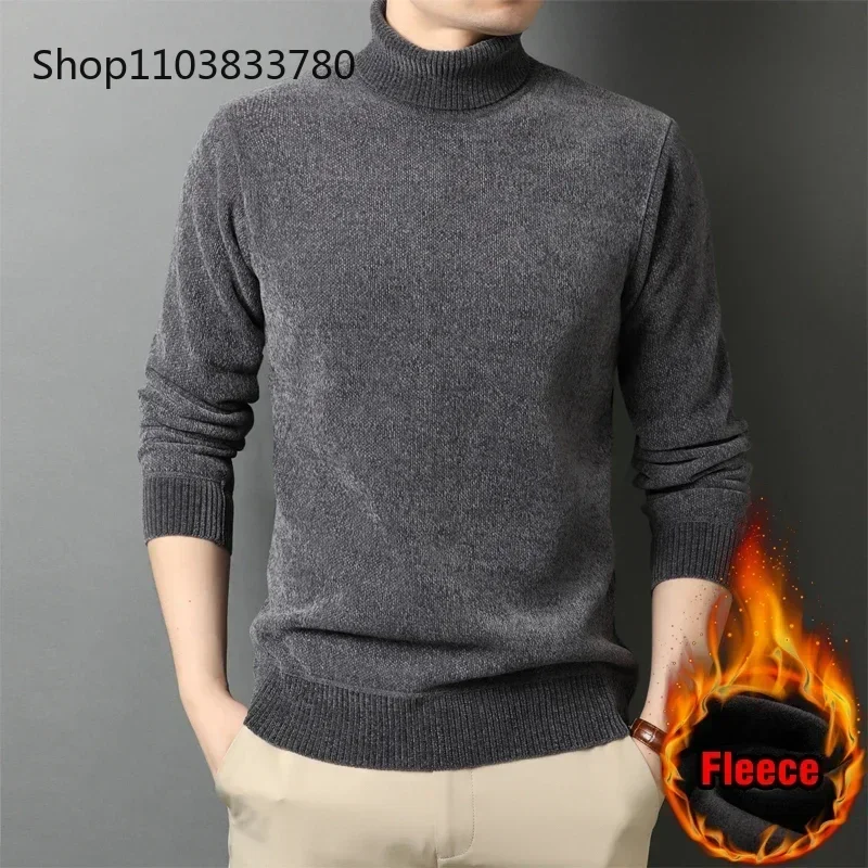 Suéter de cuello alto para hombre, suéter informal grueso de punto con cuello redondo, jersey cálido para hombre, suéter de lana, prendas de vestir para hombre, prendas de punto 3XL 4XL