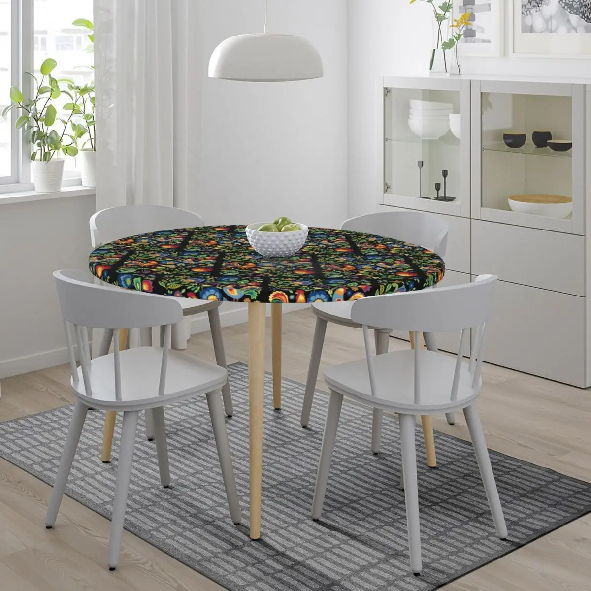 Polish Folk Roosters Waterproof Round Tablecloth Oilproof Table Cloth for Kitchen Events Dining Table Cover