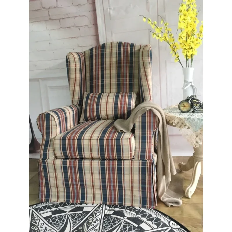 French retro style bed and breakfast fabric sofa small apartment living room bedroom pastoral, people stripe, chair