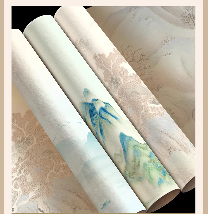Handmade Xuan Paper Scroll 34cmx10m for Chinese Calligraphy & Ink Painting, Landscape Pattern A/B, Heavyweight Semi-Absorbent Pa