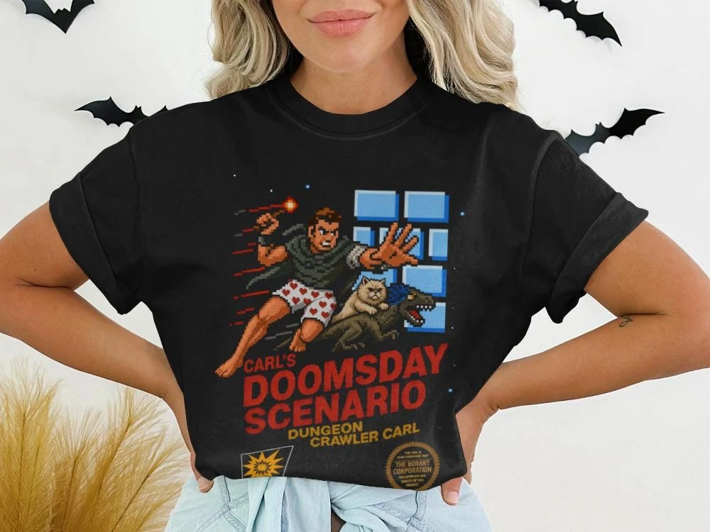 Dungeon Crawler Carl T-Shirt, Carl's Doomsday Scenario, Pixel-Art-T-Shirt, Retro-Gaming-Fantasy-Buch, Geschenk für Fans, ideal für ihn. – Detail 10