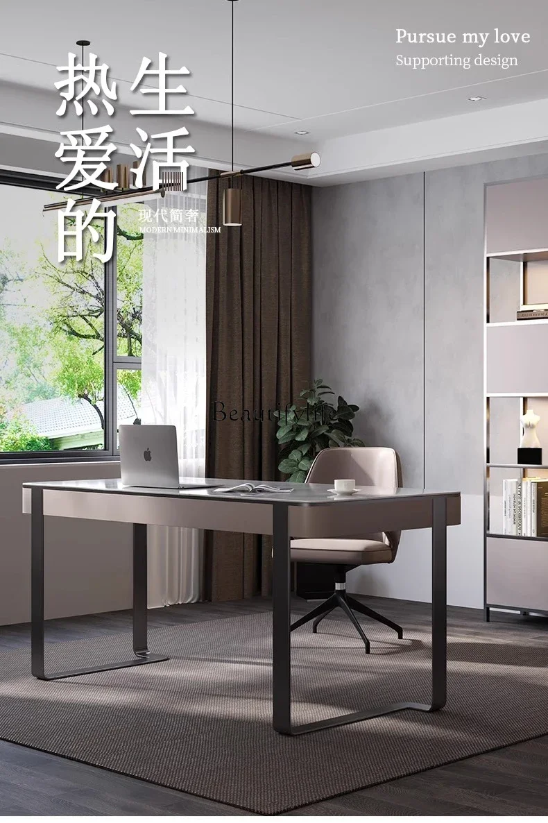 LJYModern مكتب بلاطة الصخور الإيطالية الحد الأدنى شقة صغيرة مكتب الراقية مكتب الكتابة الفولاذ المقاوم للصدأ #4