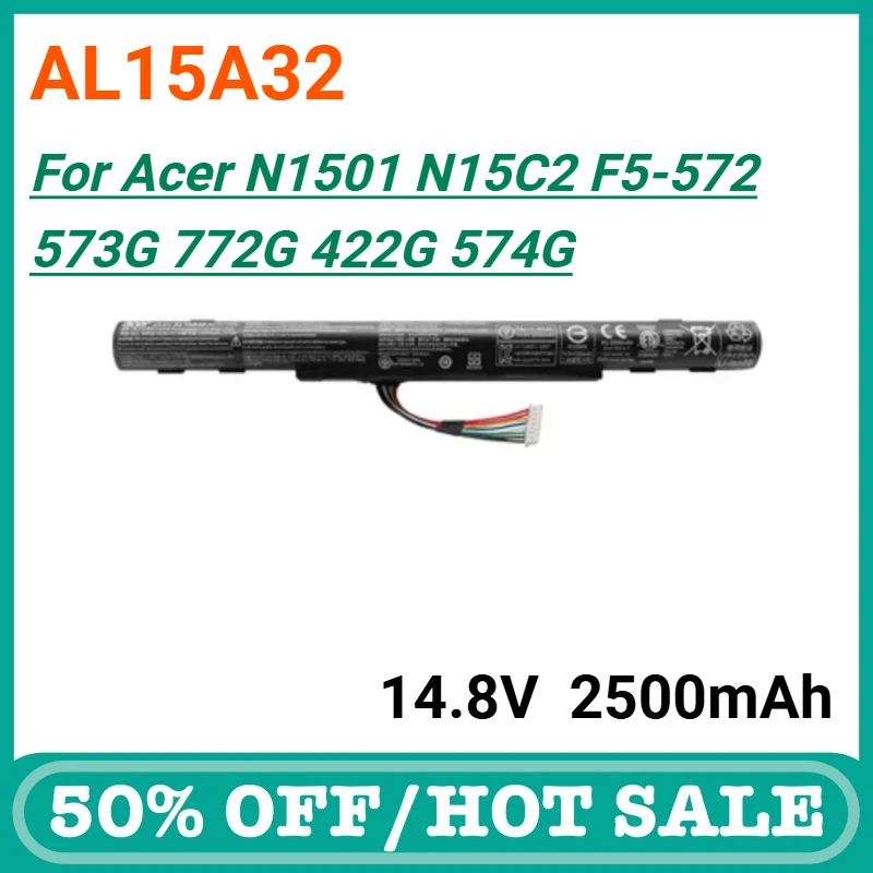 

AL15A32 2500mAh Laptop Battery for Acer Aspire E5-422G 472 473 473G 522 522G 532 532T 573G 553G N15Q1 N15C2 F5-572 573G 772G