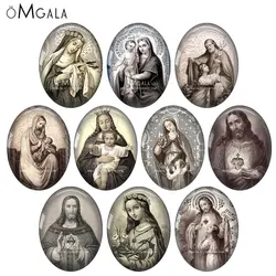 Vintage The Virgin Mary and Jesus Art Paintings 13x18mm/18x25mm/30x40mm Oval photo glass cabochon demo flat back Making findings