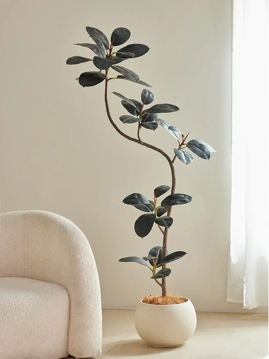 Black King Kong rubber tree simulation green plant high-end light luxury living room ornament large floor wabi sandy