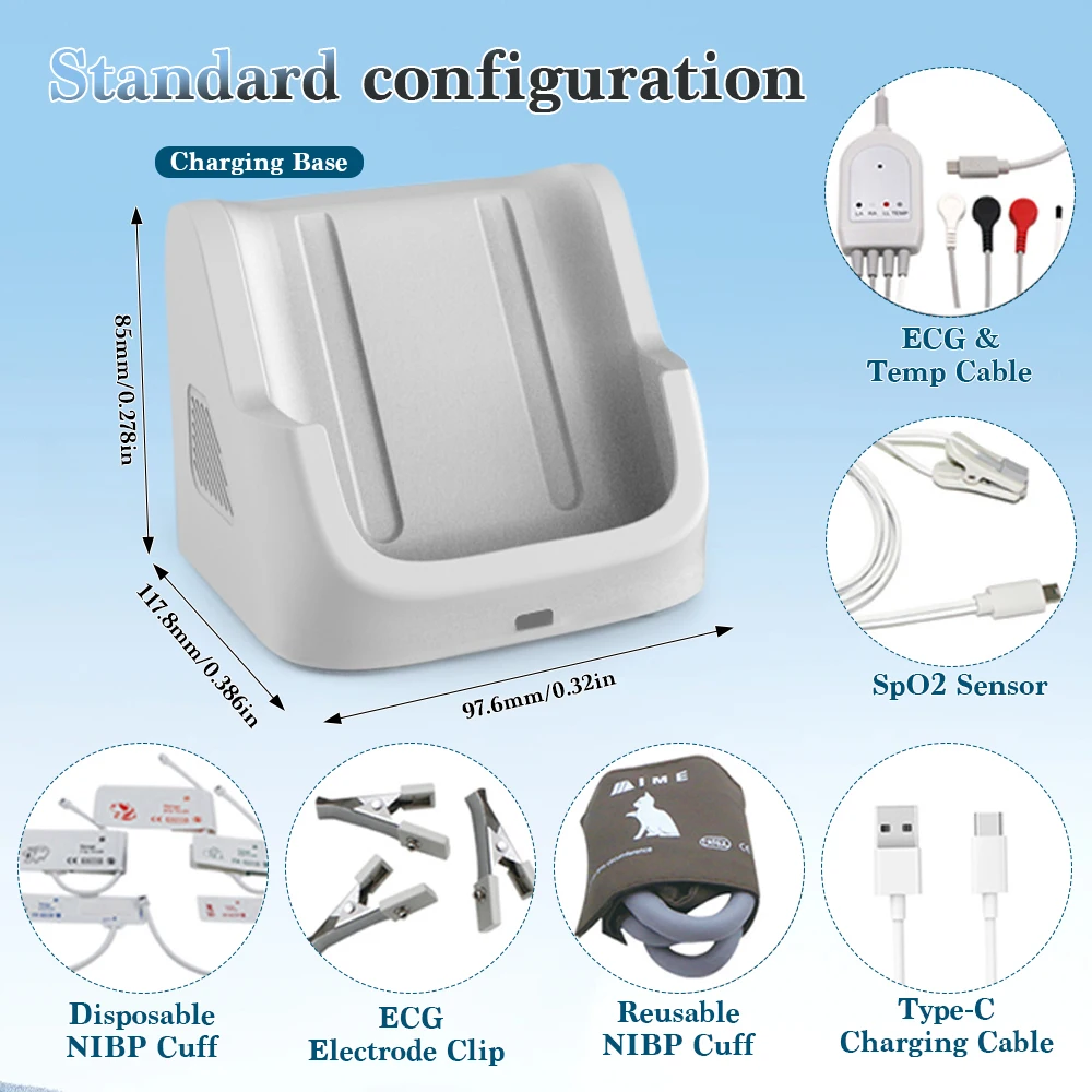Veterinary Handheld Vital Signs Monitor Animal Bluetooth APP Patient Monitor SpO2/HR/Temp/ECG/RR/NIBP Medical Equipment