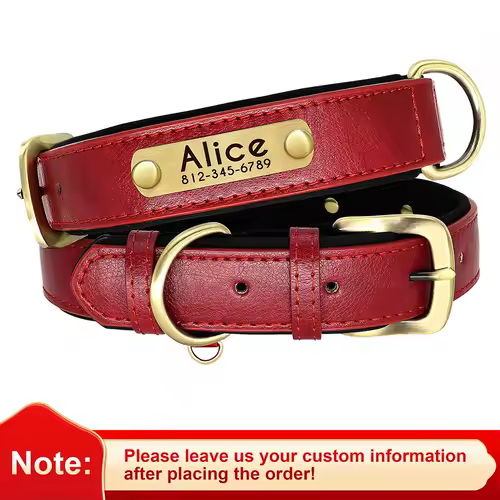 Customized PU Leather Nameplate Dog Collar Soft Padded Dogs Collars Free Engraving Name for Small Medium Large Dogs Adjustable - Image 9