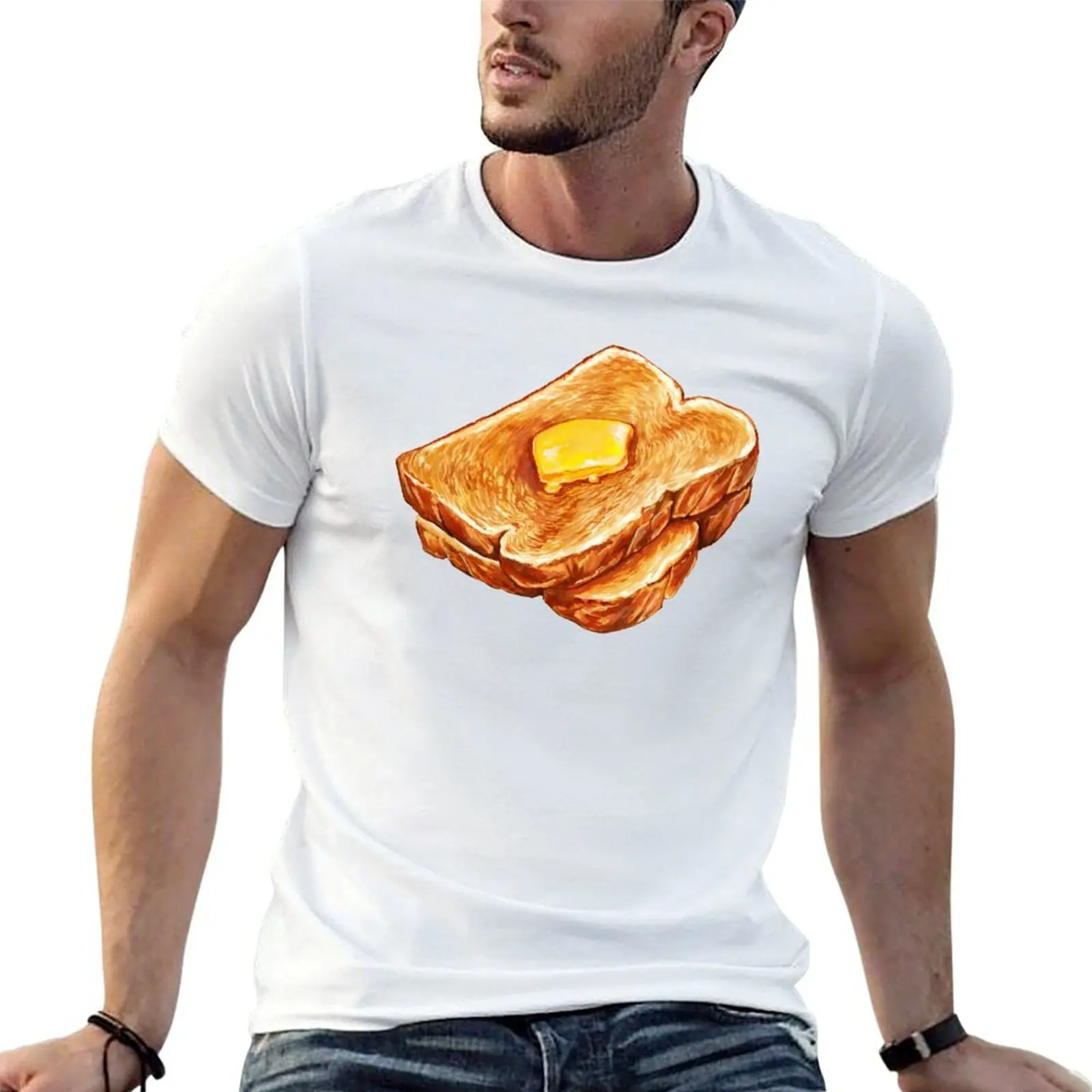 Buttered Toast Pattern T-Shirt t shirts for man slim fit g man t shirts for men t shirts for man pack white T-shirt