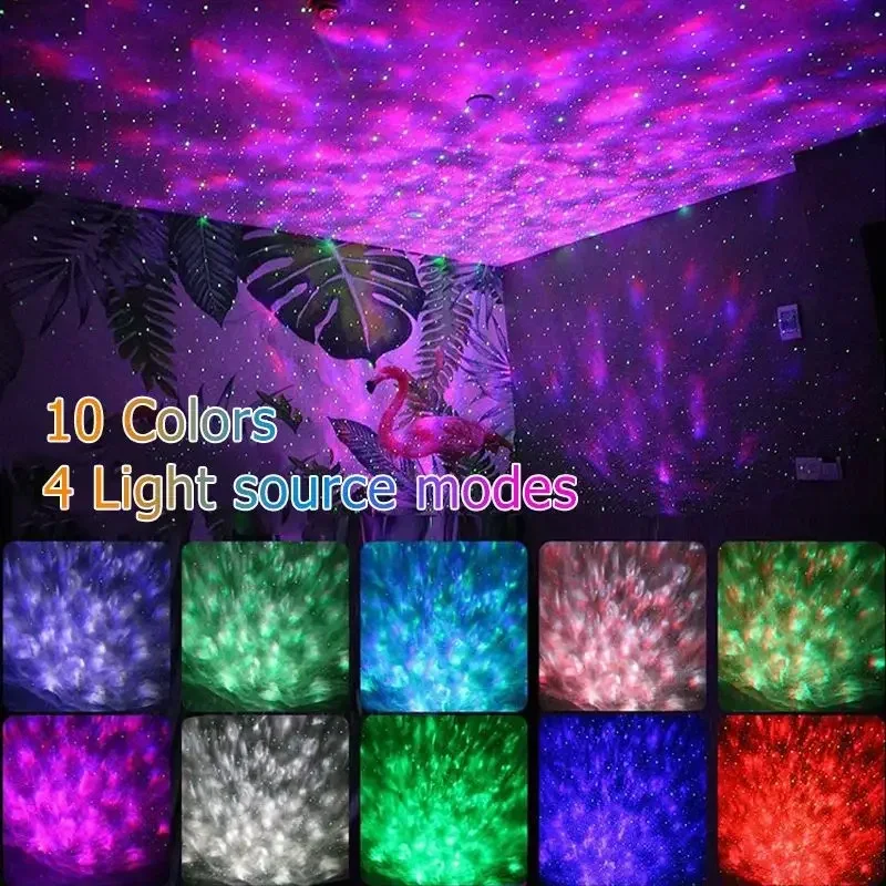 Colorido céu estrelado atmosfera luz, galáxia projeção, luz noturna, bluetooth, usb, leitor de música, onda de água padrão