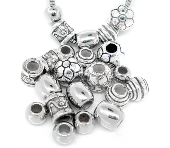 1500Pcs Mixed Spacers European Beads Antique Silver Tone Fit Snake Chain Charms Jewelry Findings