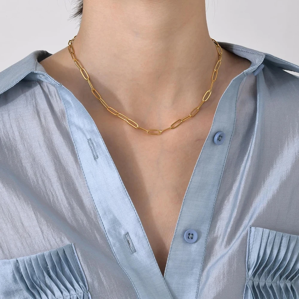 Gold Silver Color Stainless Steel 3mm Paperclip Link Chain Bracelets Neckalce For Women Fashion Party Wedding Jewelry Sets Gifts