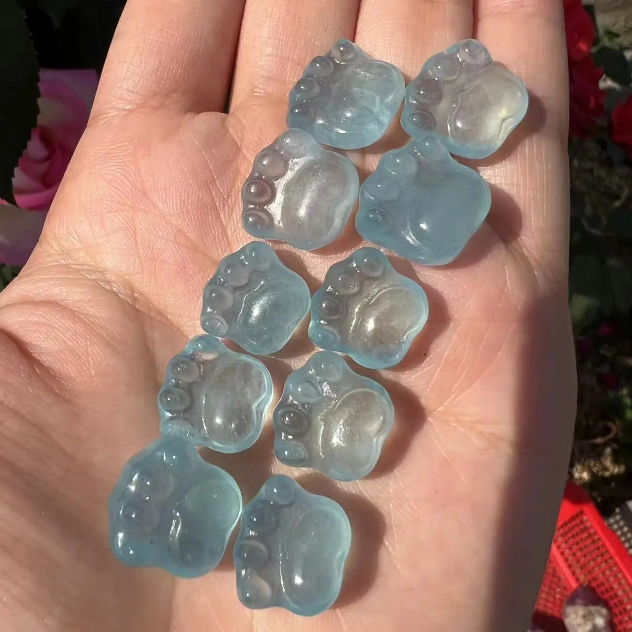 natural hand carved crystal cat pad aquamarine  cat paws for gift decoration