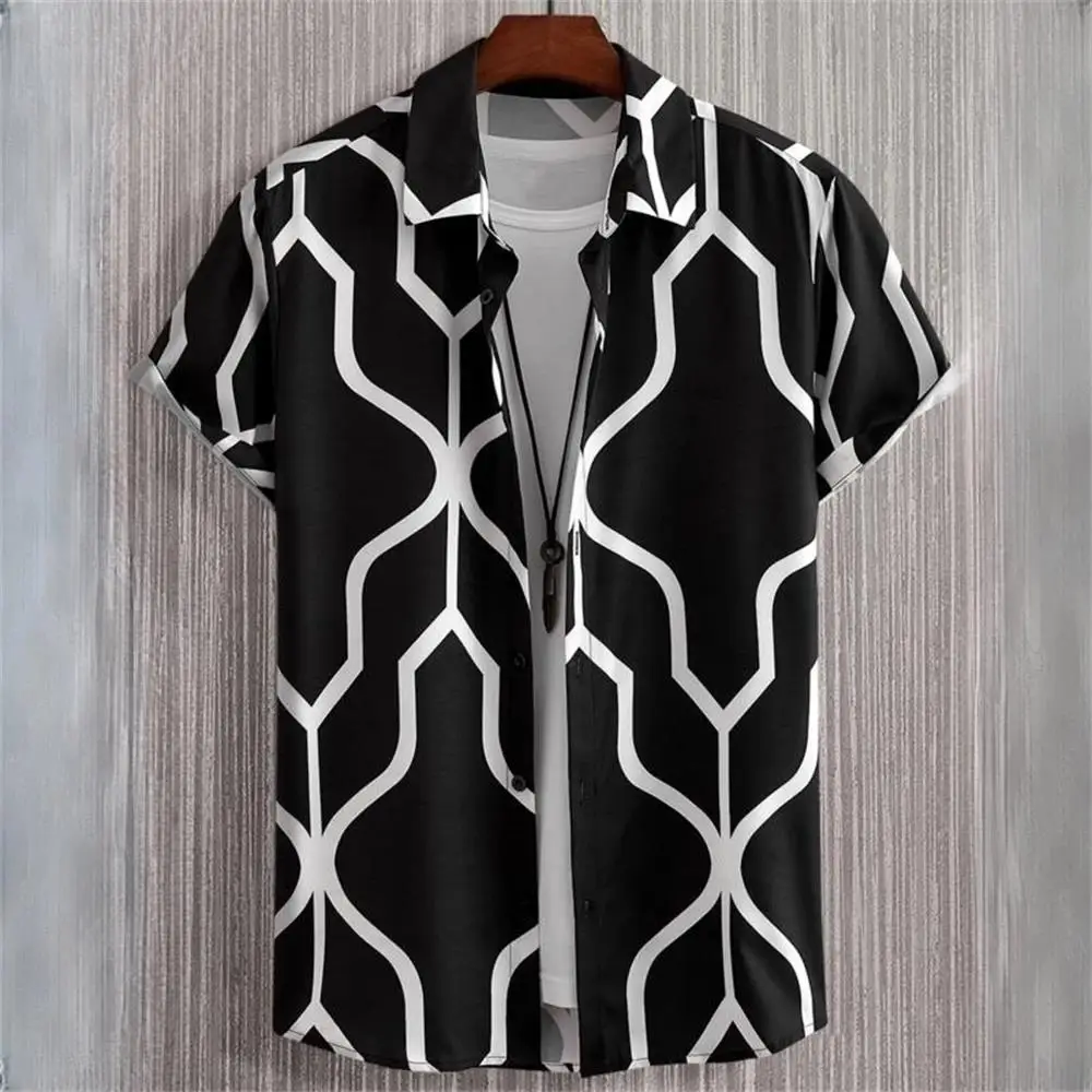 Simple 3D Patchwork Printed Men's Collar Shirt High-quality Clothing Urban Design Short Sleeved Beach Party, Hawaiian Style
