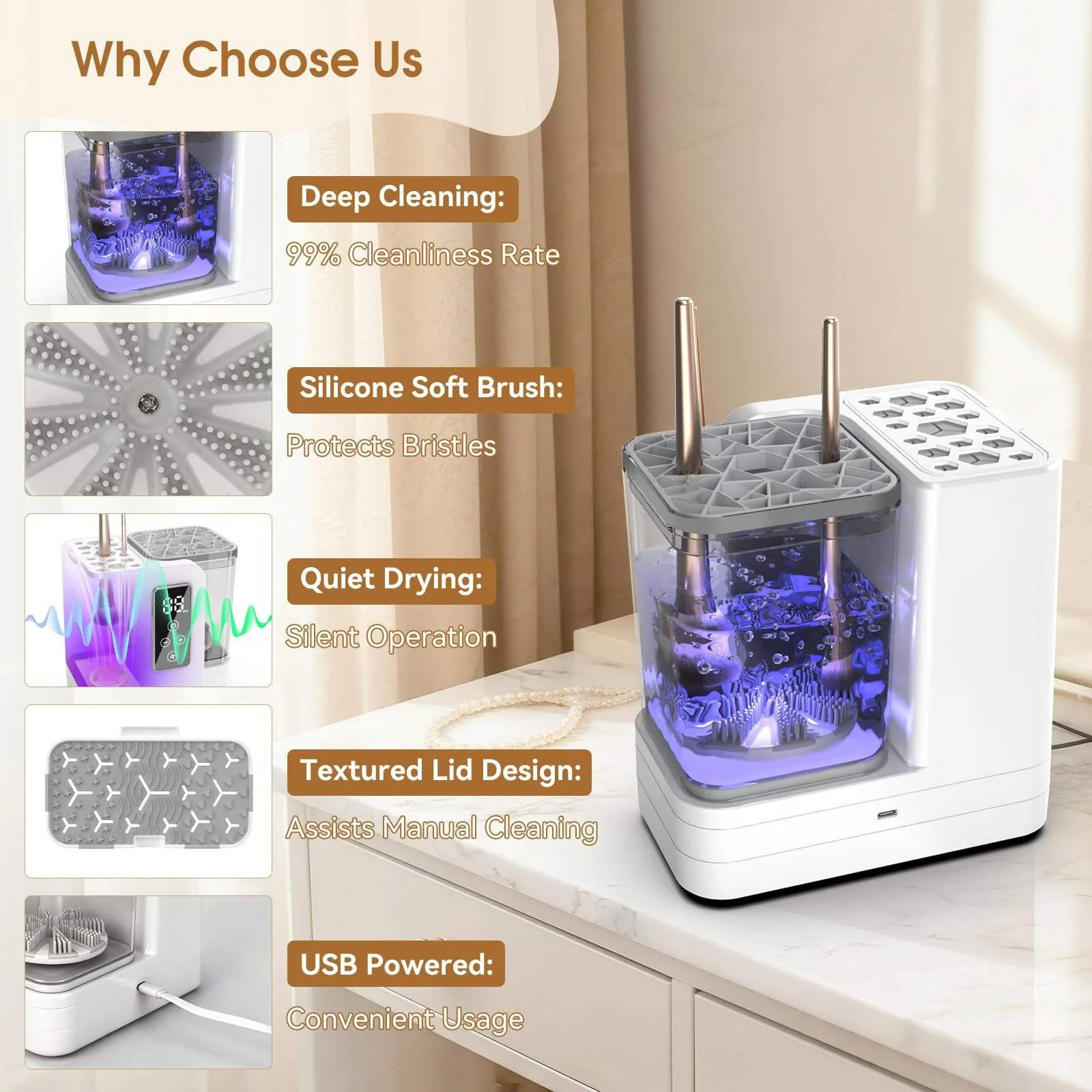 5 IN 1 Electric Makeup Brush Cleaner Machine With Makeup Brush Dryer Mulitfunctional Automatic Cosmetic Brushes Cleaner Tool