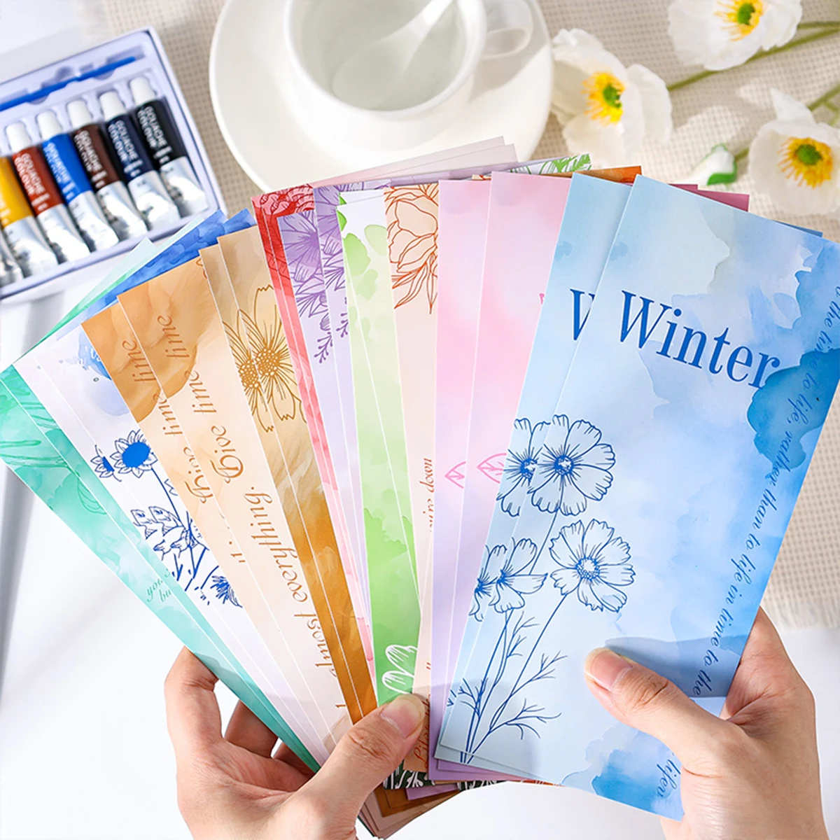 20 ورقة/عبوة من ورق الحرف اليدوية المتدرج بالألوان المائية، وأنماط الأزهار والفراشة، ورق تزيين غير لاصق يمكنك صنعه بنفسك