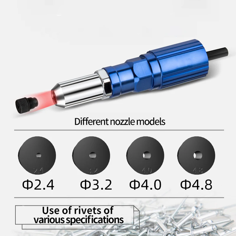 Pistola per rivetti elettrica 2.4mm-4.8mm Adattatore per punte per pistola per dadi per rivetti Nucleo elettrico multifunzionale Tirare Pistola per rivettatura Accessori per utensili elettrici