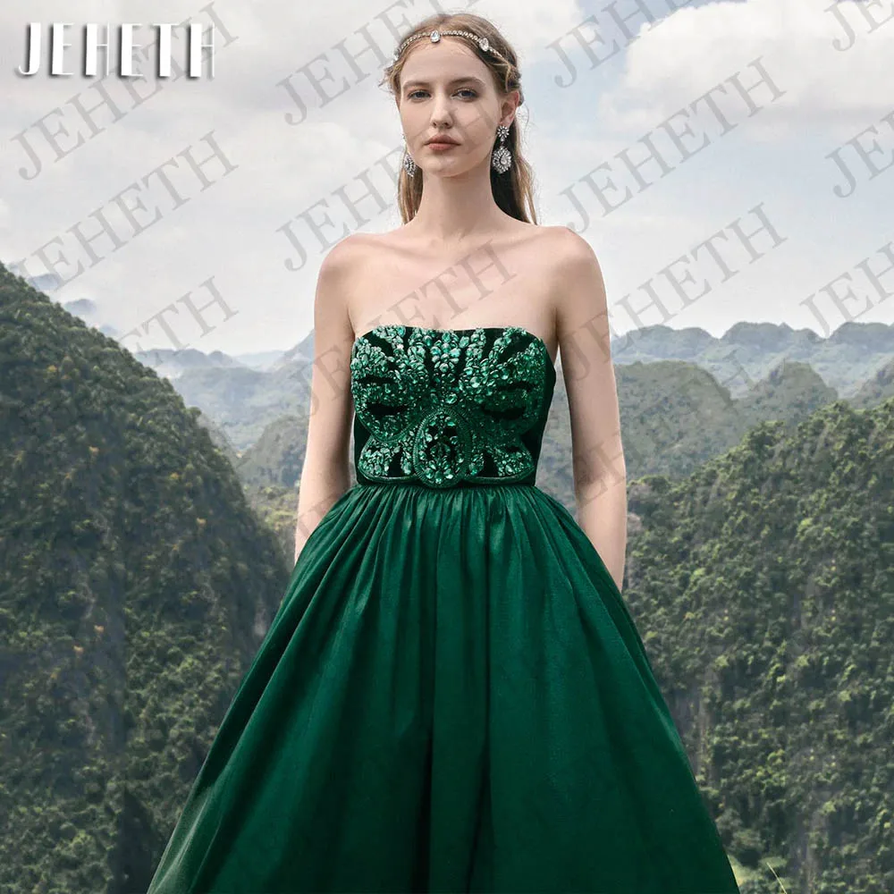 Guitar Hcondamned-Robe de Soirée Trapèze en Satin Vert et Clip, Sans Bretelles, pour Bal de Promo, Quelle que soit la Remise des Diplôme Charmante robe de soirée A Line sans bretelles  Dubai Satin Green Crystal Prom Pa