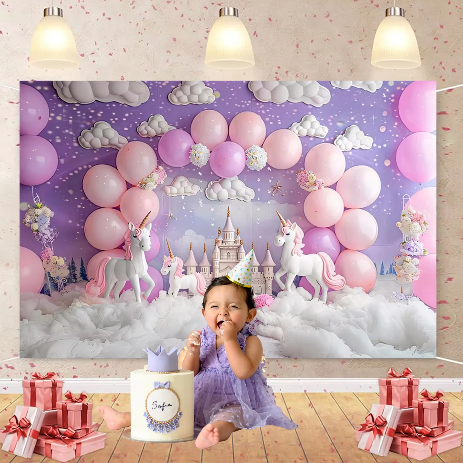 Unicorn Castle Theme Photography Background Dearmy Princess Girl Mermaid Shell Photo Event Decors Child Birthday Cake Props Gift