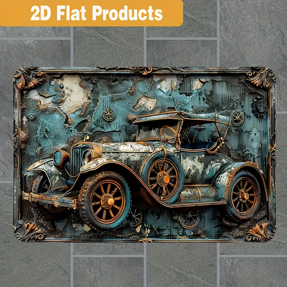 Vintage Metal Tin Sign - Retro Classic Car Wall Art with Intricate Mechanical Design, Rustic Poster for Garage, Cafe, B