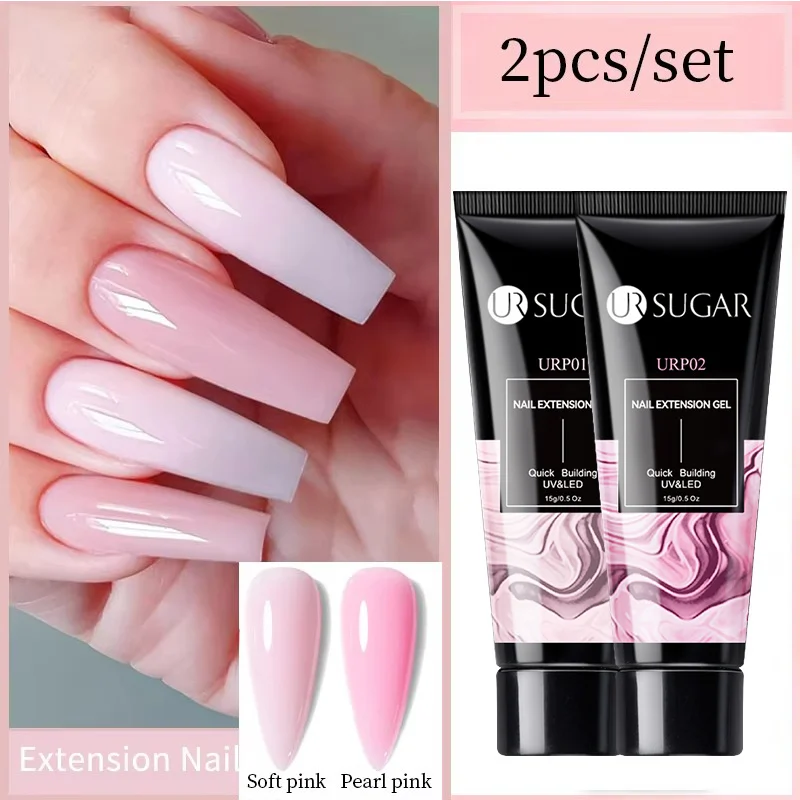 UR SUGAR 1/2PCS 15ml Nagelverlängerungsgel Soak Off UV LED Acryl Kristallweiß Klar Nude Gel Nagellack UV Baugel