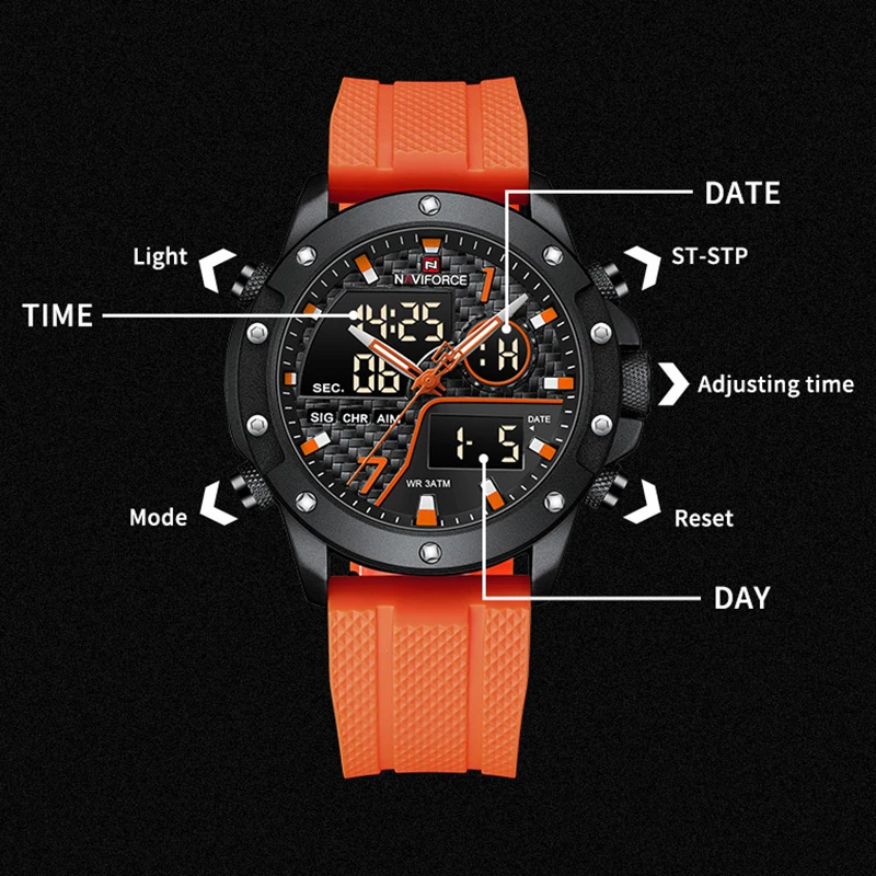 New NAVIFORCE Electronic Watches Men Dual Display Waterproof Clock TPU Strap Luminous Business Man Wristwatch Relogio Masculino