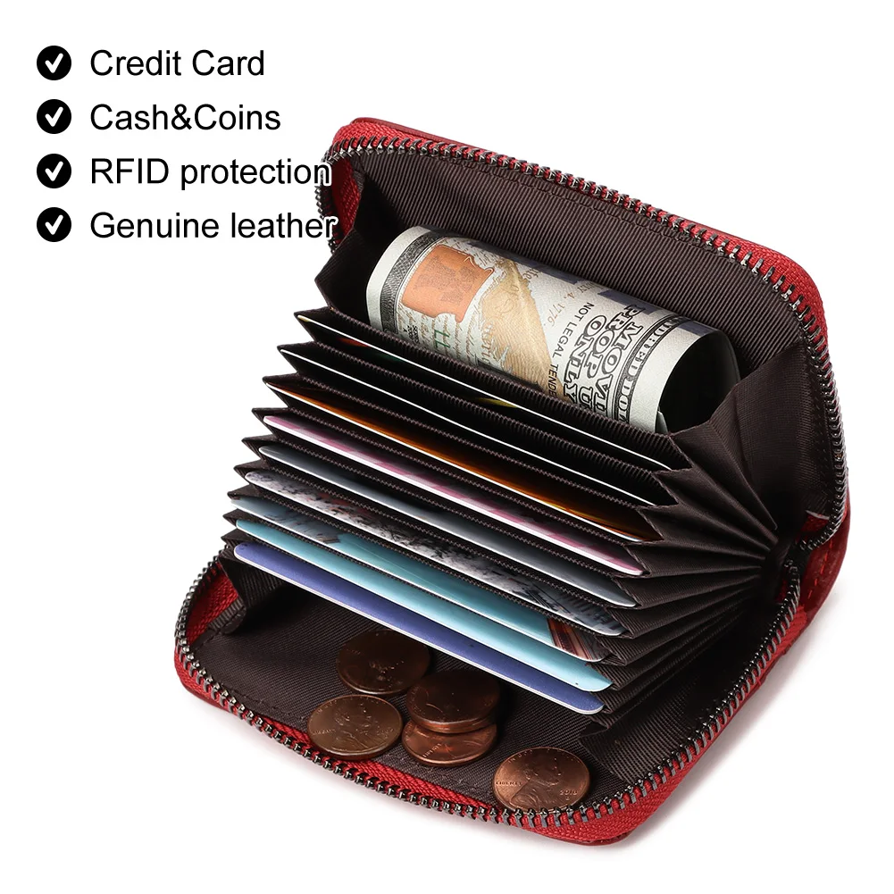 محفظة جلدية أصلية 100% مع فتحات بطاقات متعددة، حقيبة بطاقات الائتمان الصغيرة للسيدات والأعمال التجارية وبطاقة الهوية وحقيبة العملات المعدنية للرجال