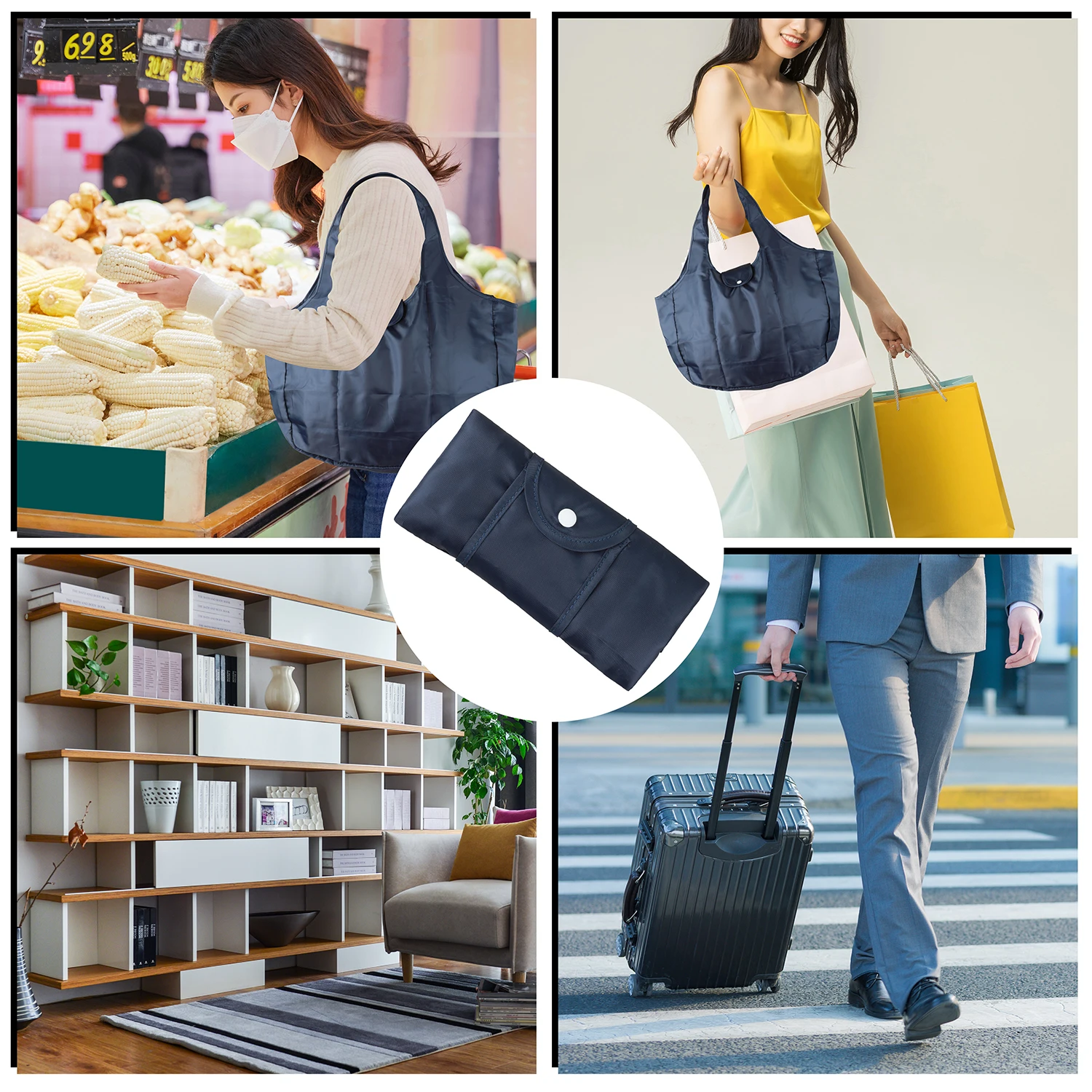 Reusable Grocery Bags Large Washable Shopping Bags Foldable Environment-Friendly Nylon Heavy-Duty Pocket Handbags