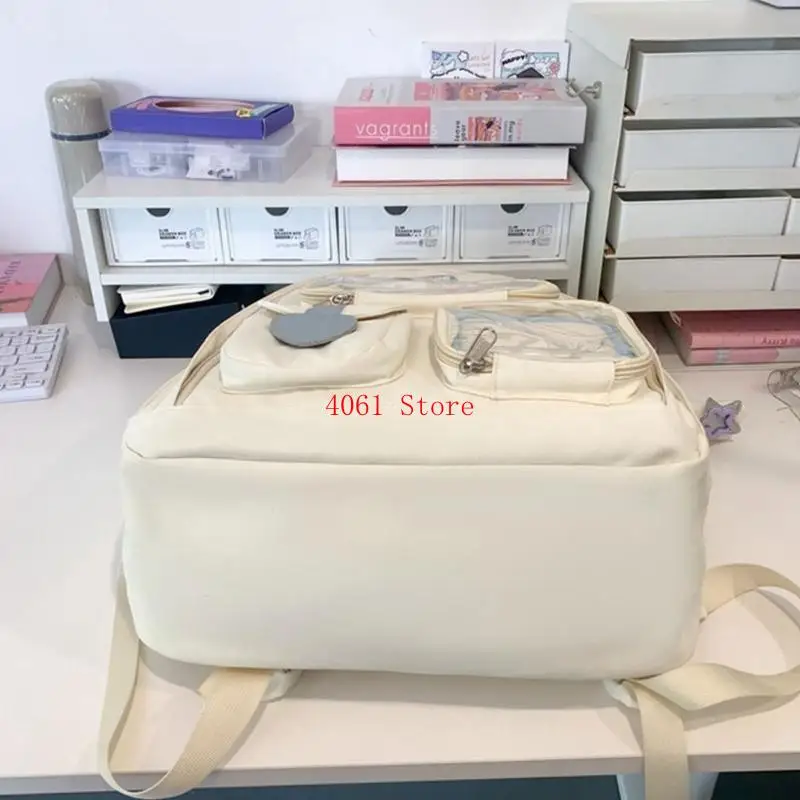 حقيبة ظهر مدرسية للفتيات المراهقات والأولاد مع جيب شفاف على شكل حقيبة ظهر جمالية كورية ذات سعة كبيرة وحقيبة كتب مدرسية #2