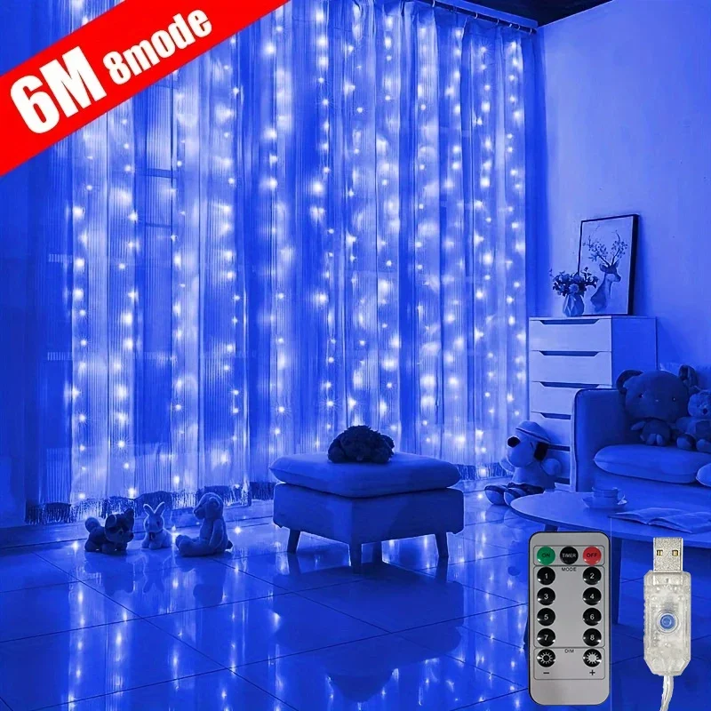 

USB Curtain String Lights Christmas LED Light 8 Modes Decor Christmastide New Year Valentine's Day Indoor Bedroom Wedding Party